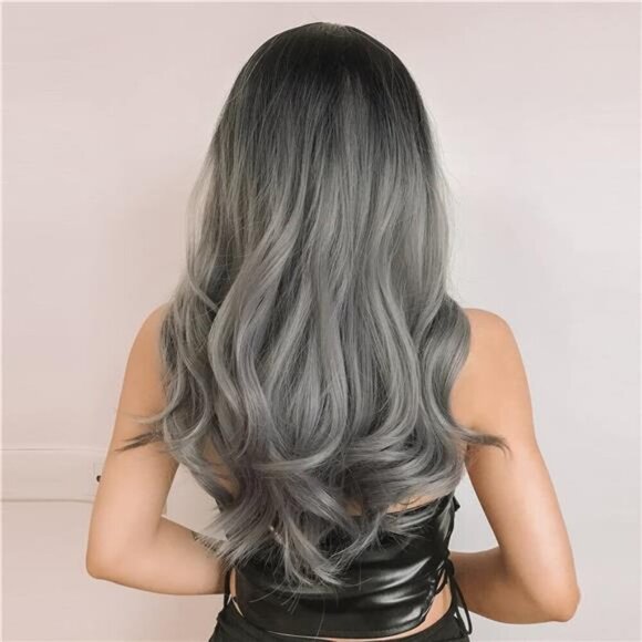 Womens Wigs with Bangs, Synthetic Ombre Grey - Picture 6 of 7